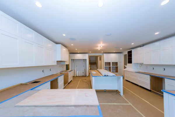 Classical kitchen interiors and white wooden fronts assembling kitchen furniture
